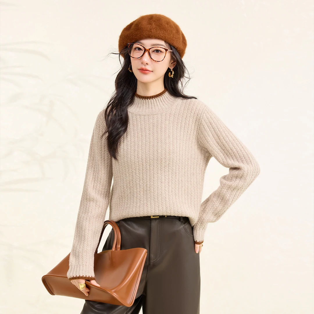 【年终狂欢季】春竹羊毛羊绒衫螺纹纯色针织半高领毛衣半高领