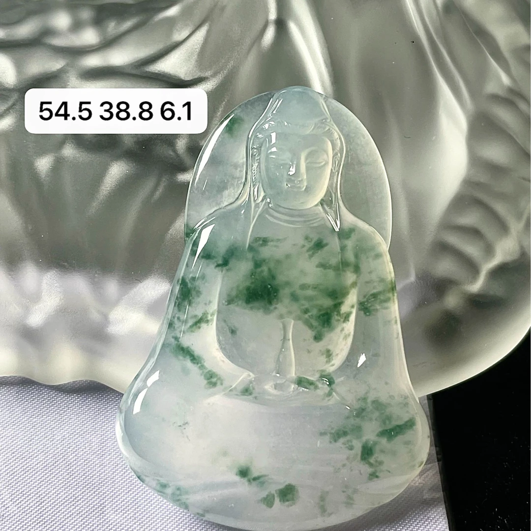 天然a货缅甸翡翠玻璃种观音吊坠