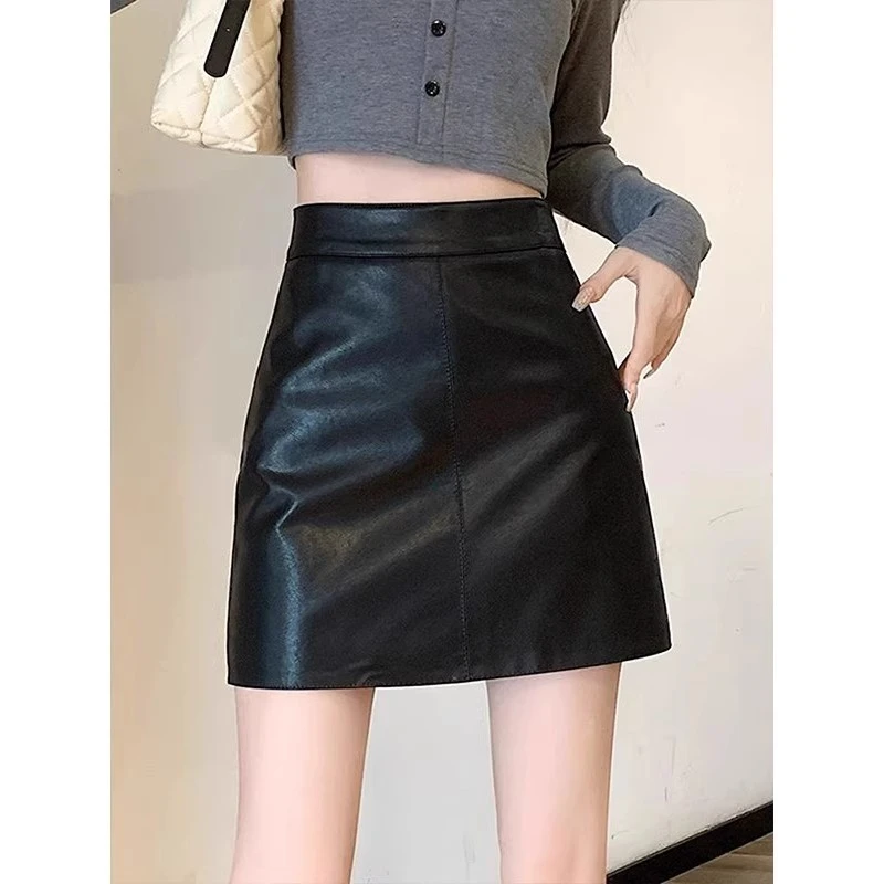 芊芊芙黑色小皮裙女2025夏季新款高腰显瘦半身裙a字短裙包臀裙子
