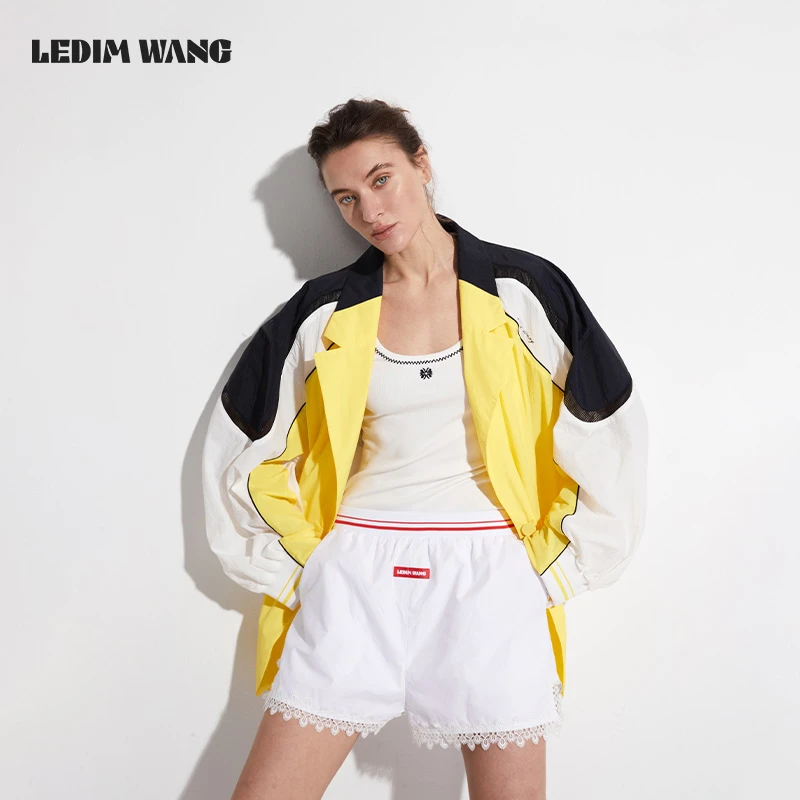 ledim wang【户外穿搭】拼接撞色西装外套原创设计感小众西服上衣