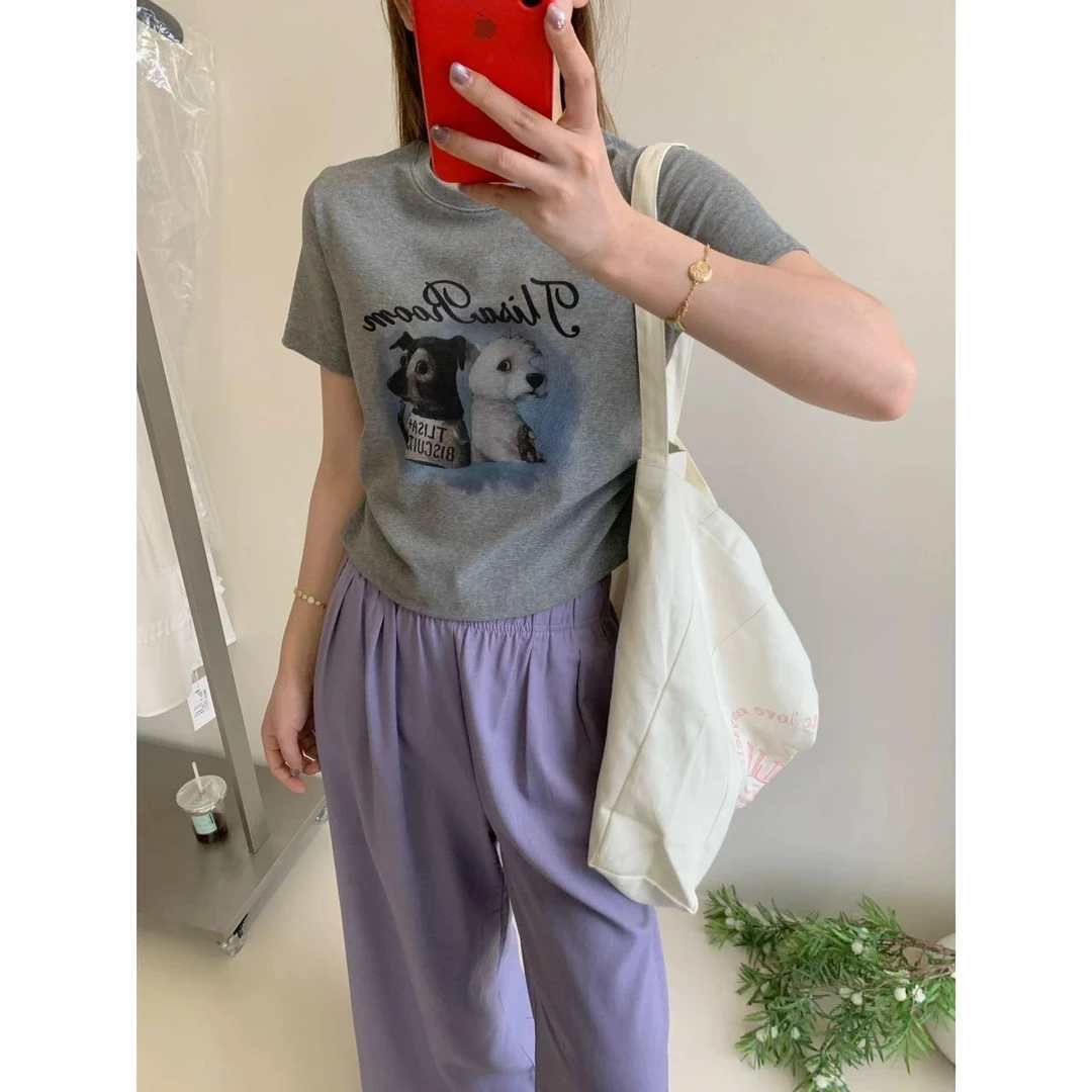 韩版显瘦卡通字母印花T恤1908