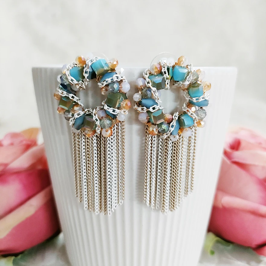 铜合金耳饰 民族风手工气质复古流苏耳钉夸张耳环2396