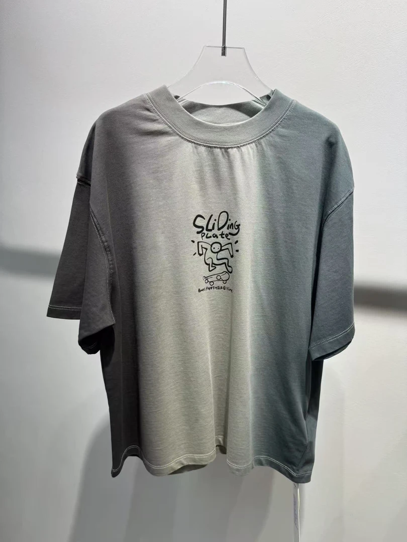 XTJ STUDIO童装 设计师款 LC中大童 胸口小人渐变短袖 新品