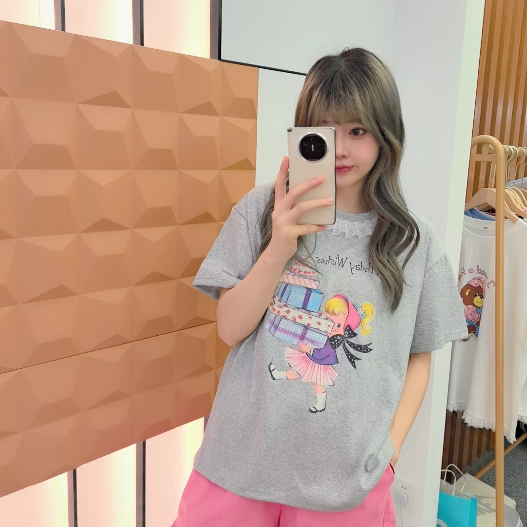 小个子 韩代25夏季 蕾丝领礼物女孩短袖显瘦甜美短袖T恤