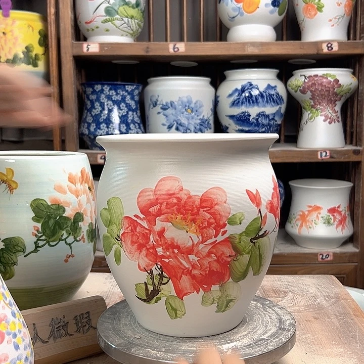 陶圆口牡丹 新款陶瓷次品陶