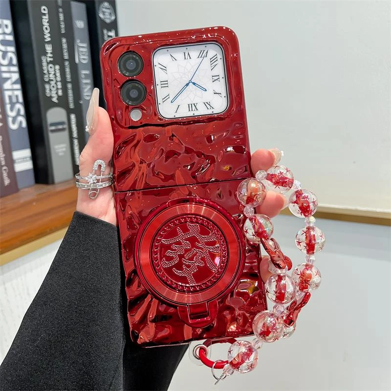 适用华为Nova Flip S手机壳折叠屏电镀红创意发财旋转支架保护套