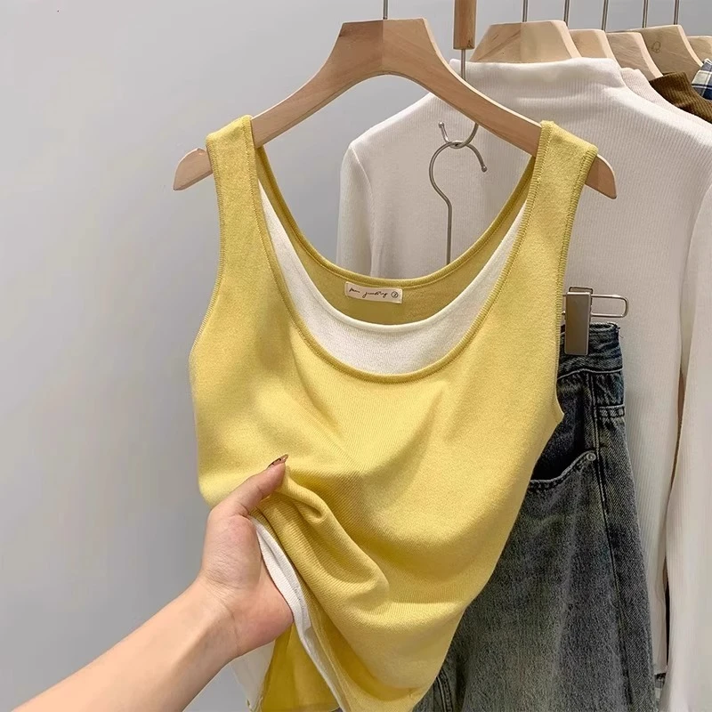 芯娇晴假两件吊带小背心女装2025夏季新款外穿多巴胺无袖辣妹上衣