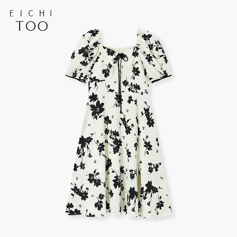 A爱居兔夏季肌理感时尚印花短袖连衣裙EQLBJ2N151A