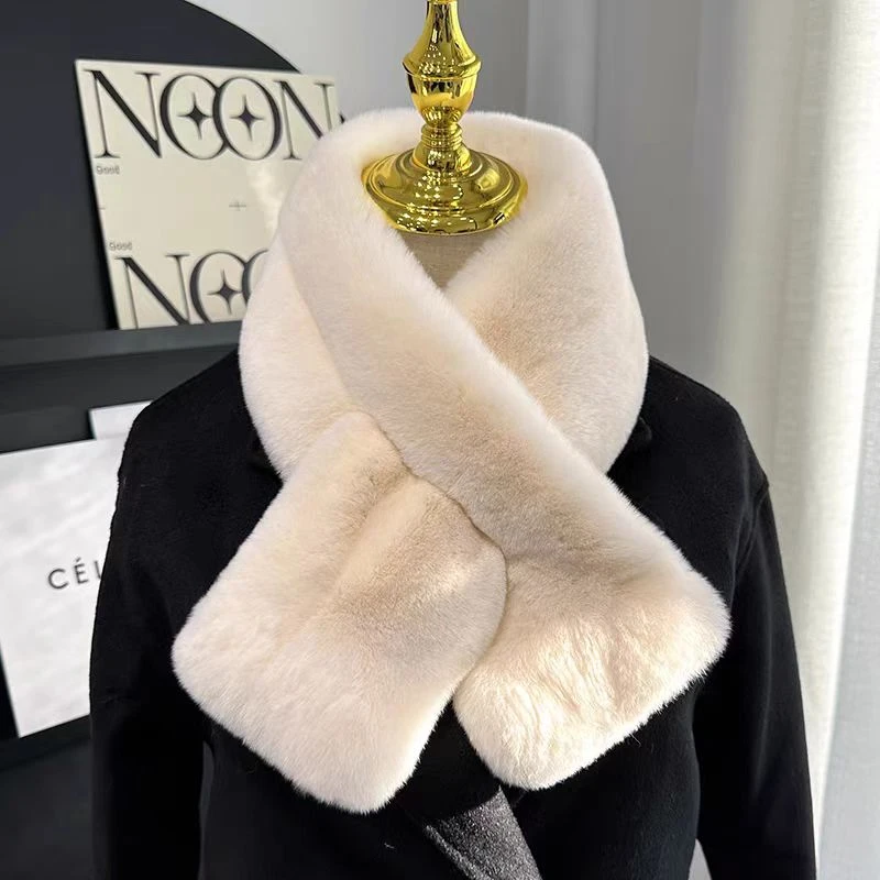 加厚保暖獭兔百搭正版毛绒围巾纯色冬天男女同款冬季双面加厚围脖