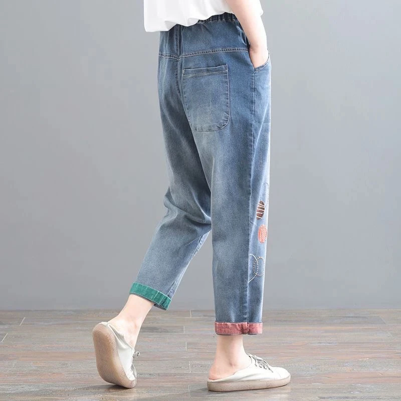 （非图片款）高腰哈伦裤大码春秋刺绣水洗牛仔裤韩版薄款宽松春夏