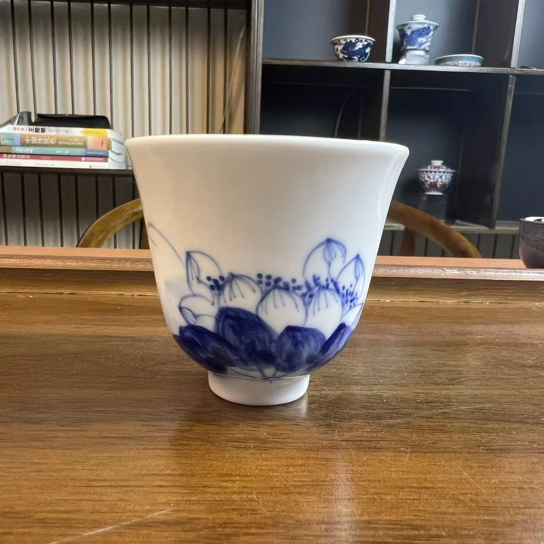 【问青坊】纯手工手绘青花荷花气窑铃铛杯