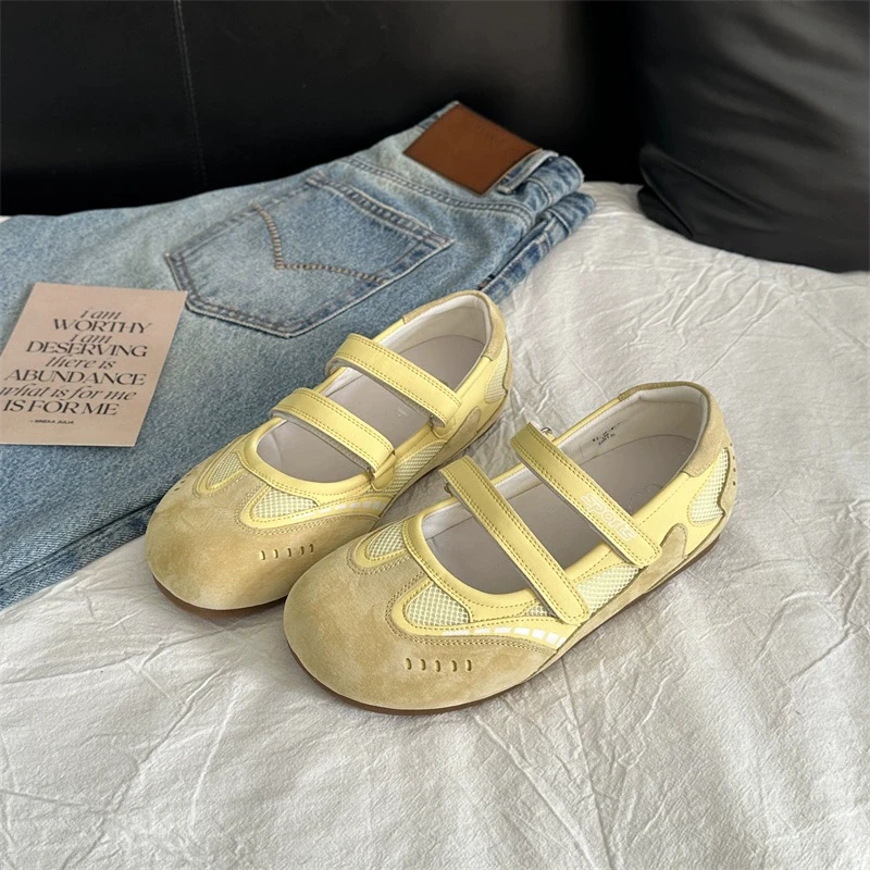 梦孜百丽2025夏季新款平底圆头女鞋浅口芭蕾鞋一字带单鞋女运动鞋