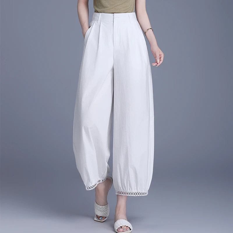 薄款白色广场舞防蚊灯笼裤宽松哈伦裤女裤子夏季小个子凉凉九分裤