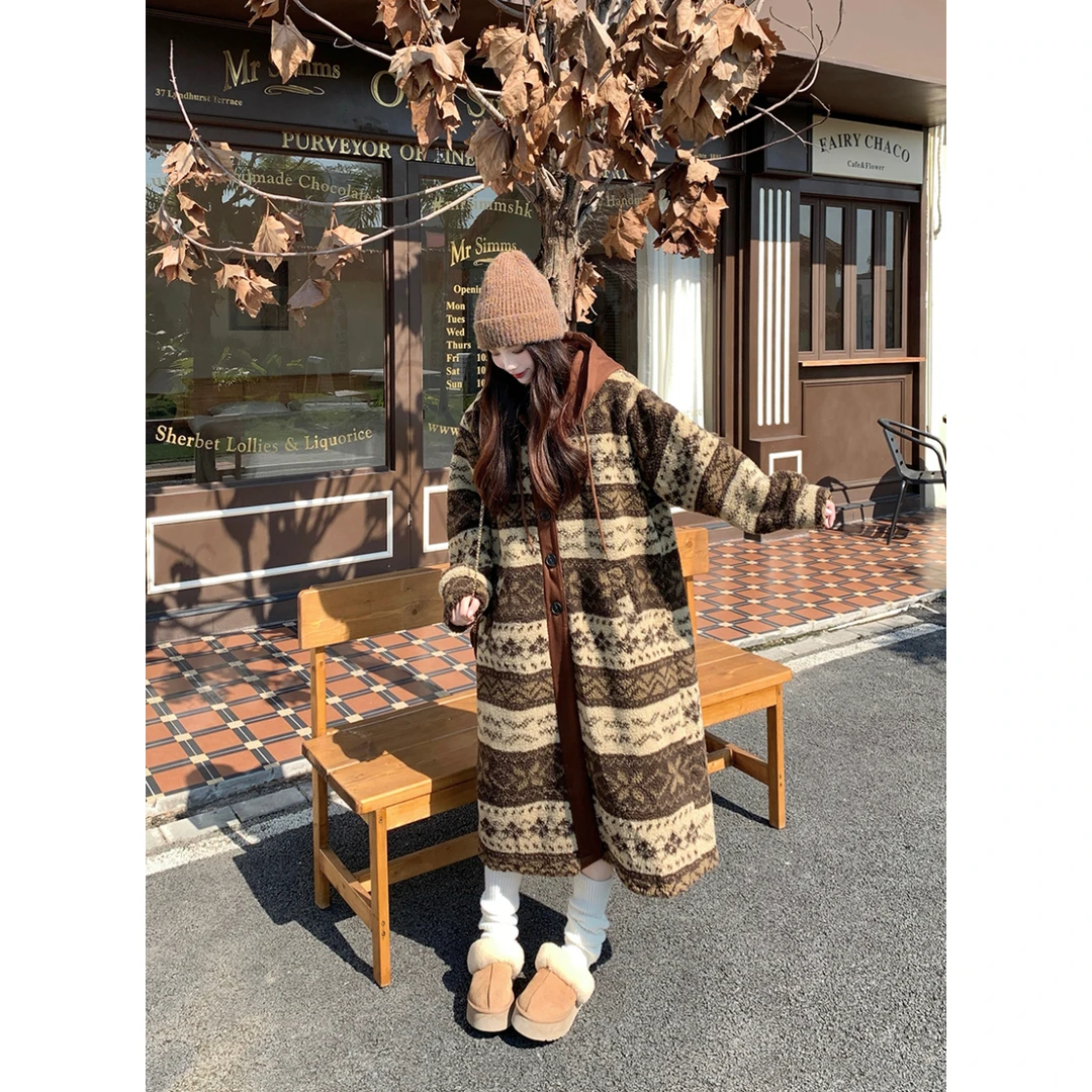 MO88ZSPF大码秋冬百搭中长款保暖费尔岛假两件外套