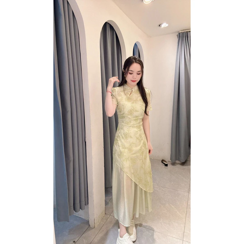 丹妮丝夏季拼接新中式连衣裙少女裙子中国风复古减龄洋气连衣裙