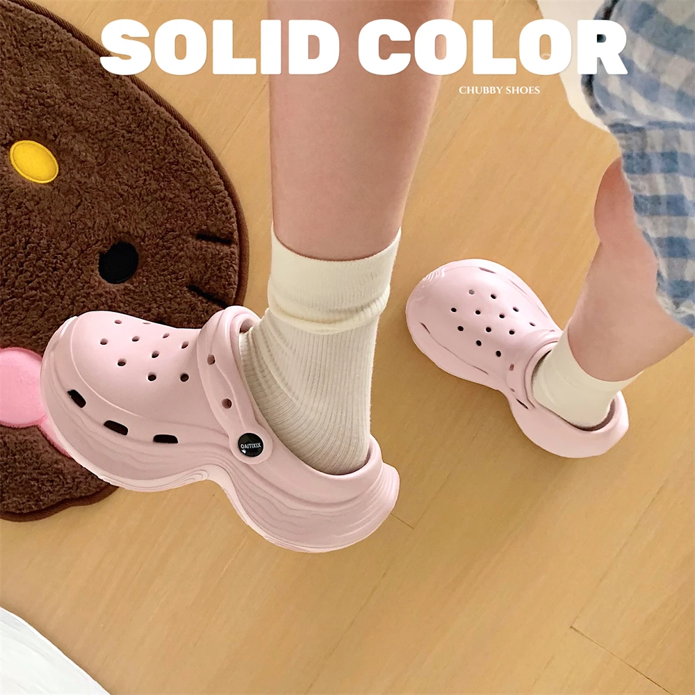 高级感纯色凉拖时尚百搭海边夏季女户外耐磨大厚底休闲网红洞洞鞋