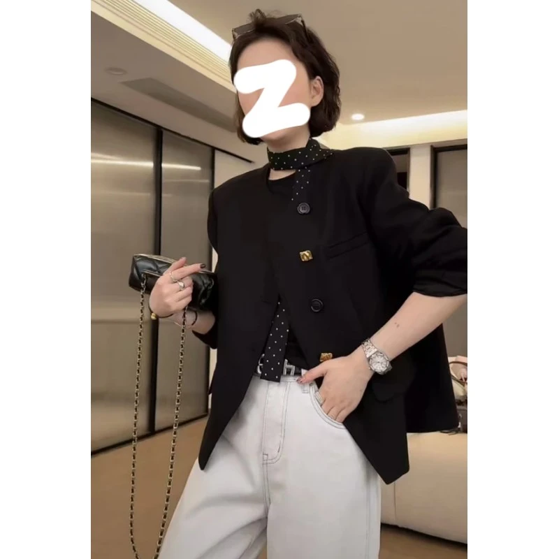 黑色小香风西装外套女2025秋季大码胖MM高级感宽松小个子女士上衣