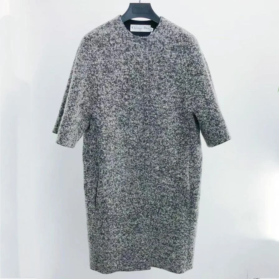未使用 DIOR/迪奥 Dior 编织纹理五分袖大衣 灰色40