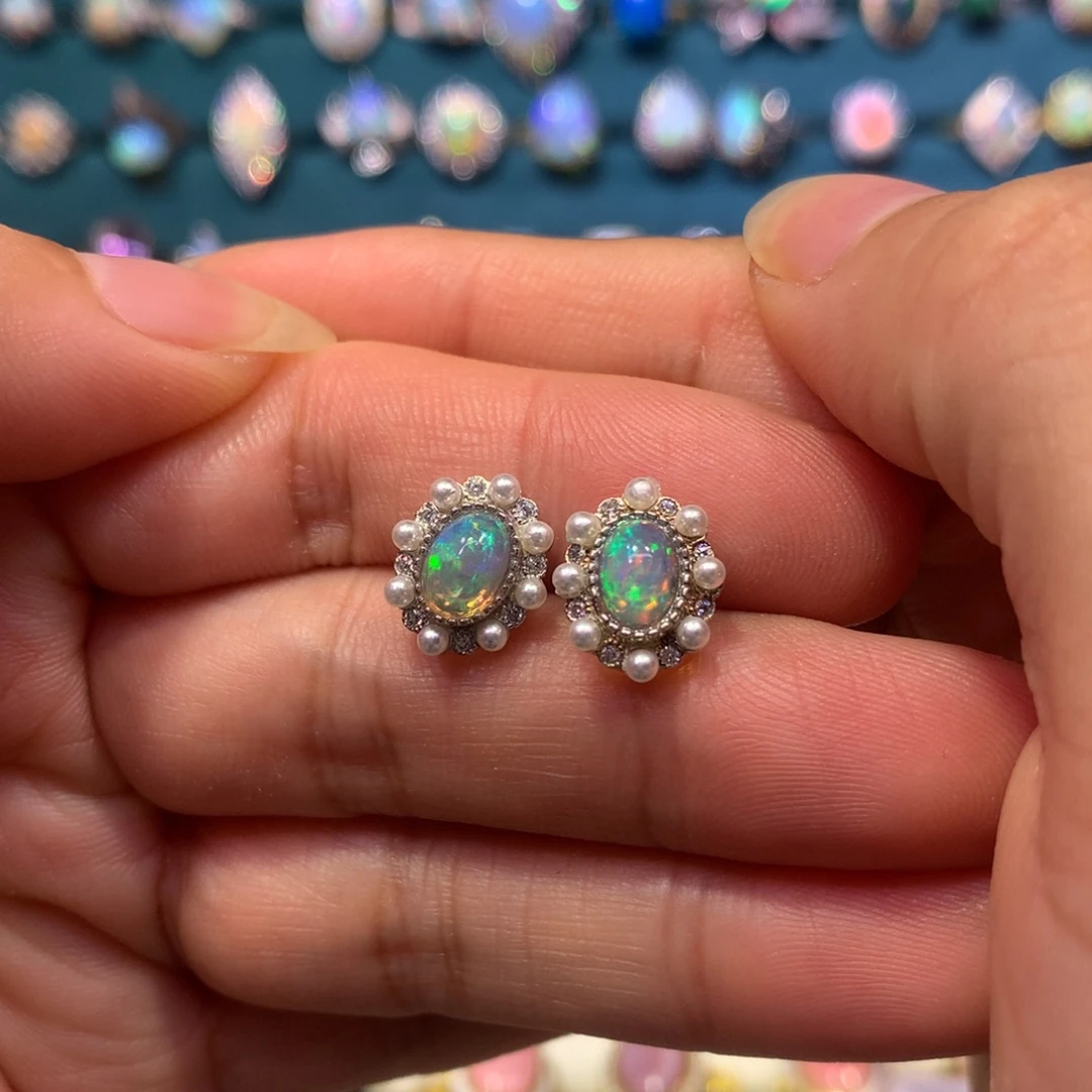 欧泊银S925镶嵌耳饰款