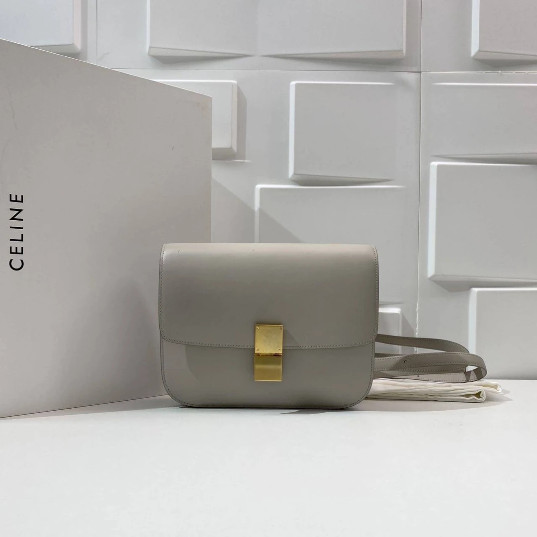 95新 Celine/思琳 玺越奢品 灰色光皮box单肩包 THHZ3584