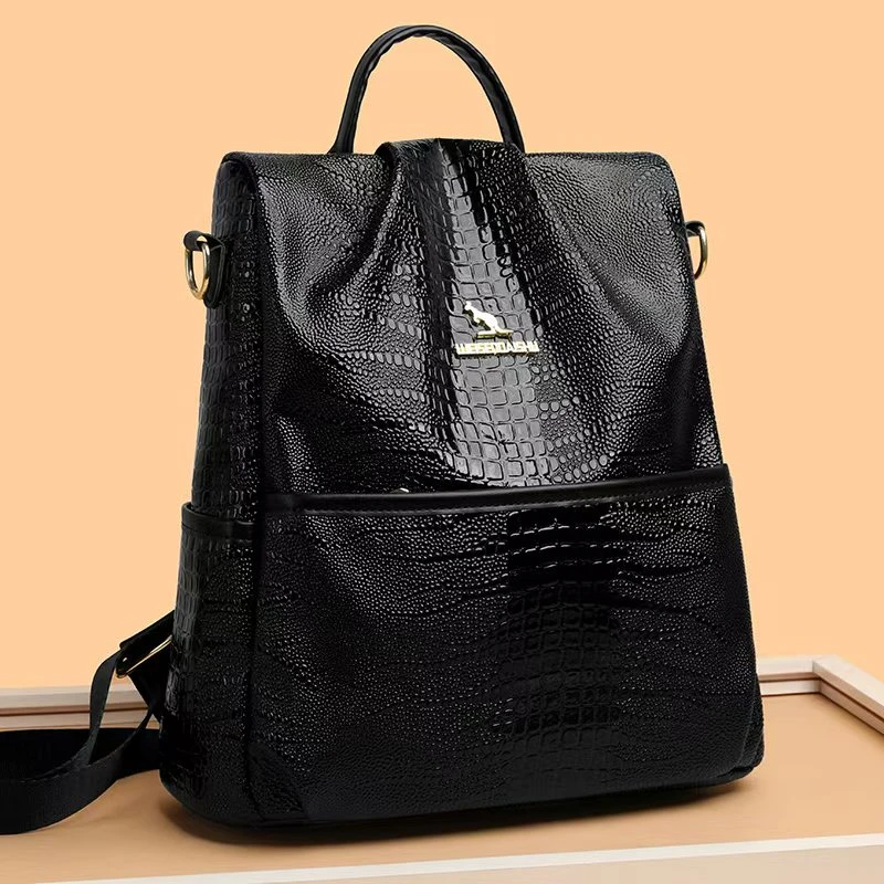 休闲百搭高级质感女士大容量双肩背包通勤可手提包包1212黑色