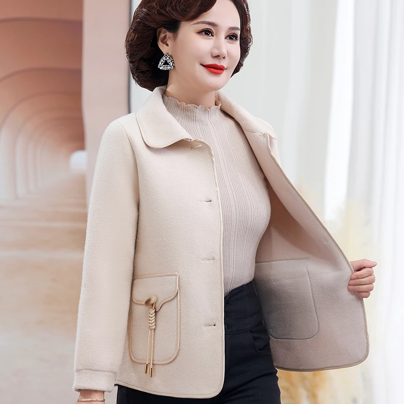皮毛一体水貂外套短款2025春秋加厚保暖洋气小个子呢子大衣上衣50
