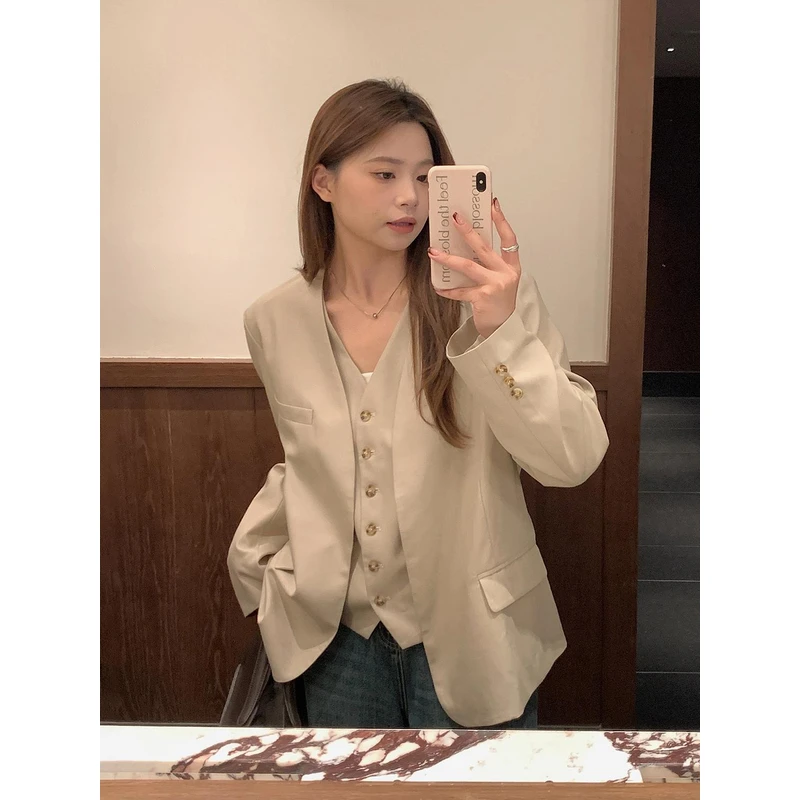 【ALINDM年终大清仓】微胖mm马甲套装秋200斤商务休闲西装女AS25891