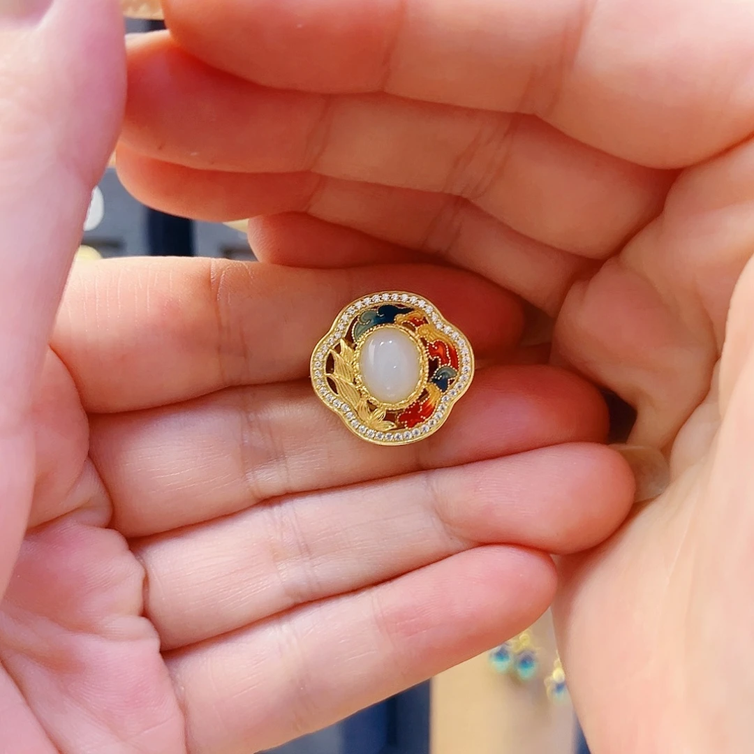 和田玉银S925镀金镶嵌戒指