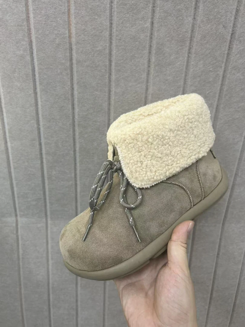 BK16平底雪地靴加绒短靴女系带毛毛靴