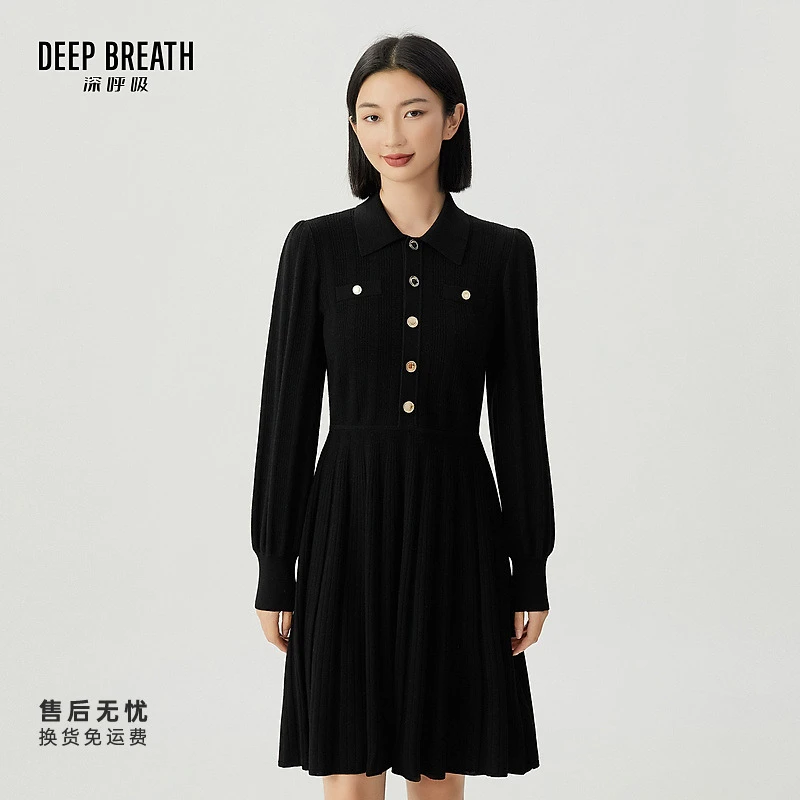 DEEP BREATH深呼吸女装新款泡泡袖洋装收腰连衣裙伞裙女A500295