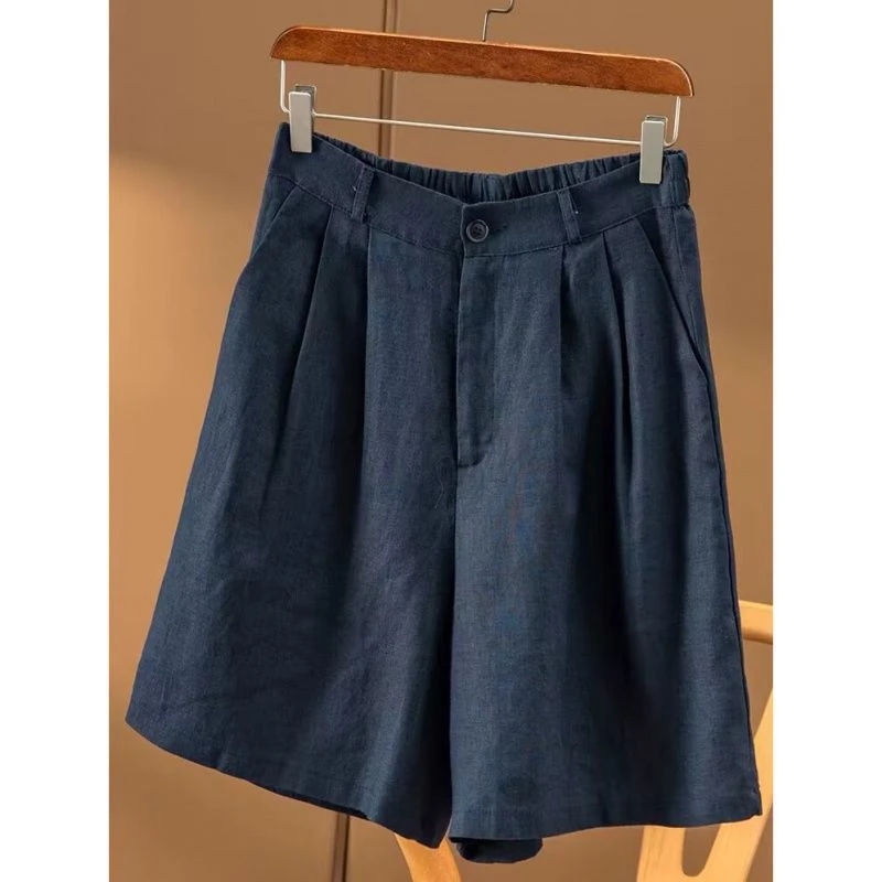 清仓捡漏折扣店自然朴质麻短裤经典简约文艺宽松休闲阔腿中裤子女