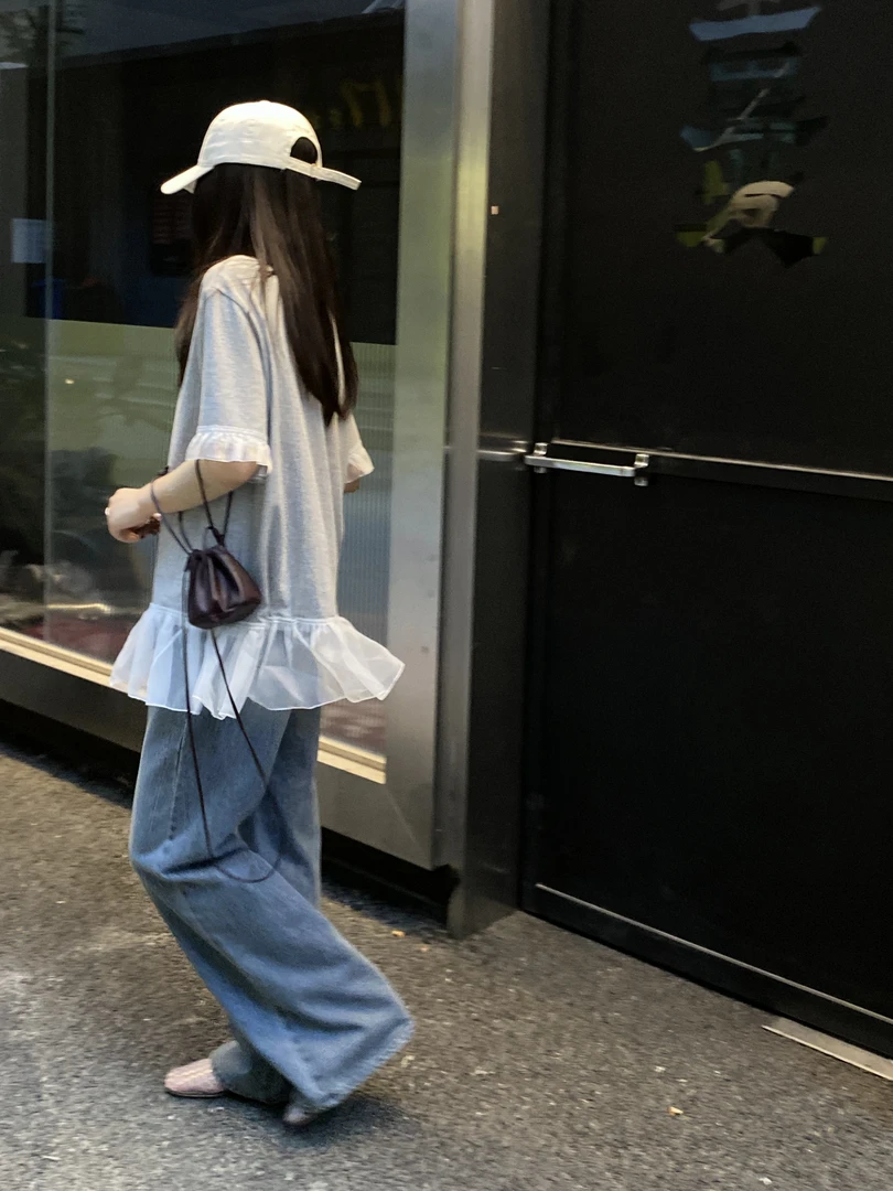 泡菜拼纱摆米奇T恤夏季宽松显瘦休闲