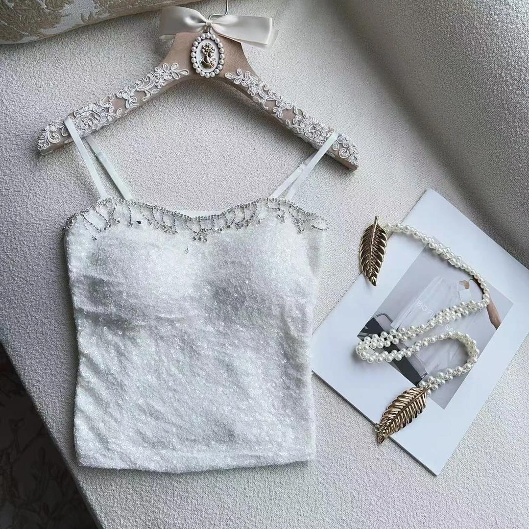 【现货秒发】【碎星】法式轻奢镶钻修身内里加绒冬季亮片百搭吊带背心