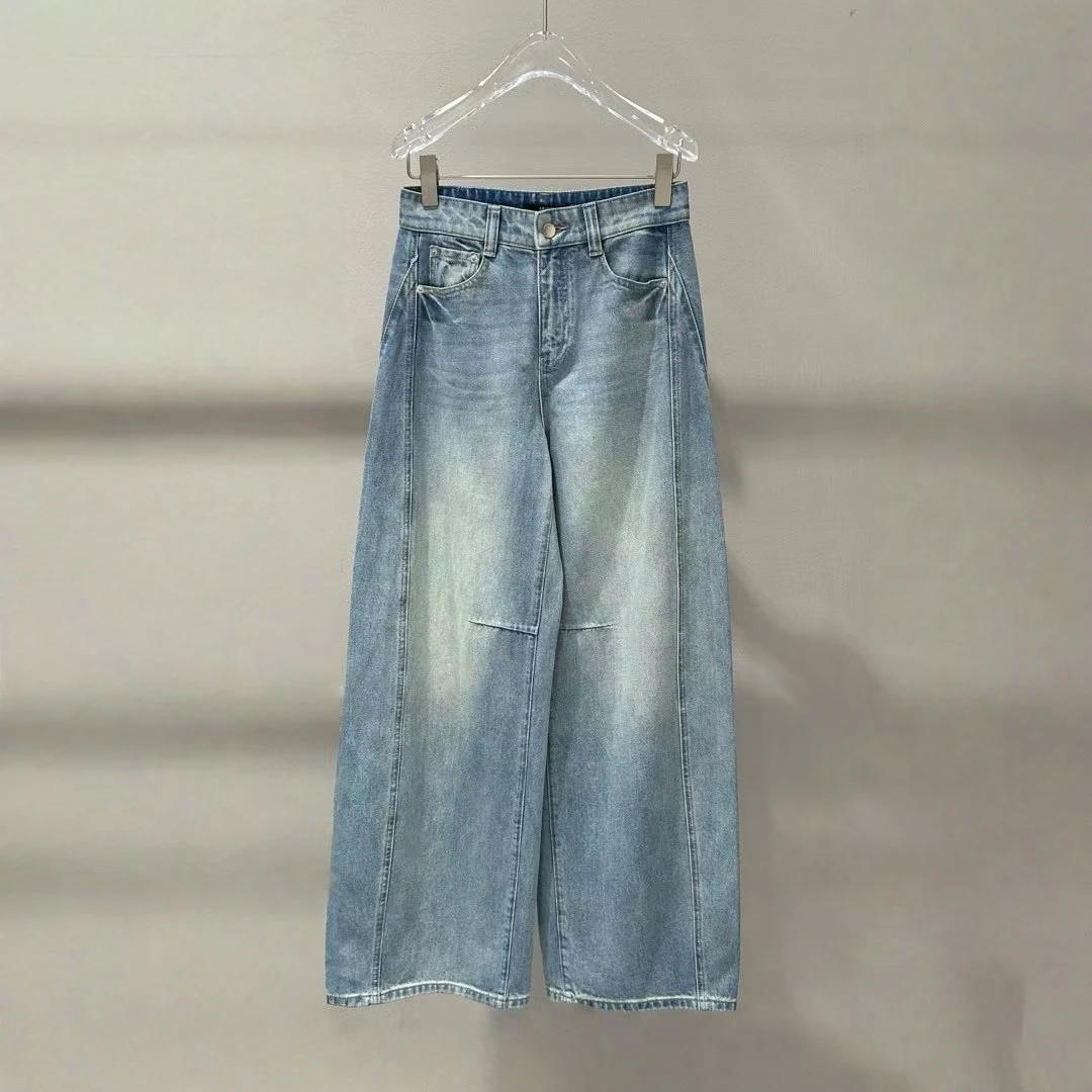 艾家商场同款休闲夏季渐变宽松直筒裤裤子牛仔裤阔腿裤3236