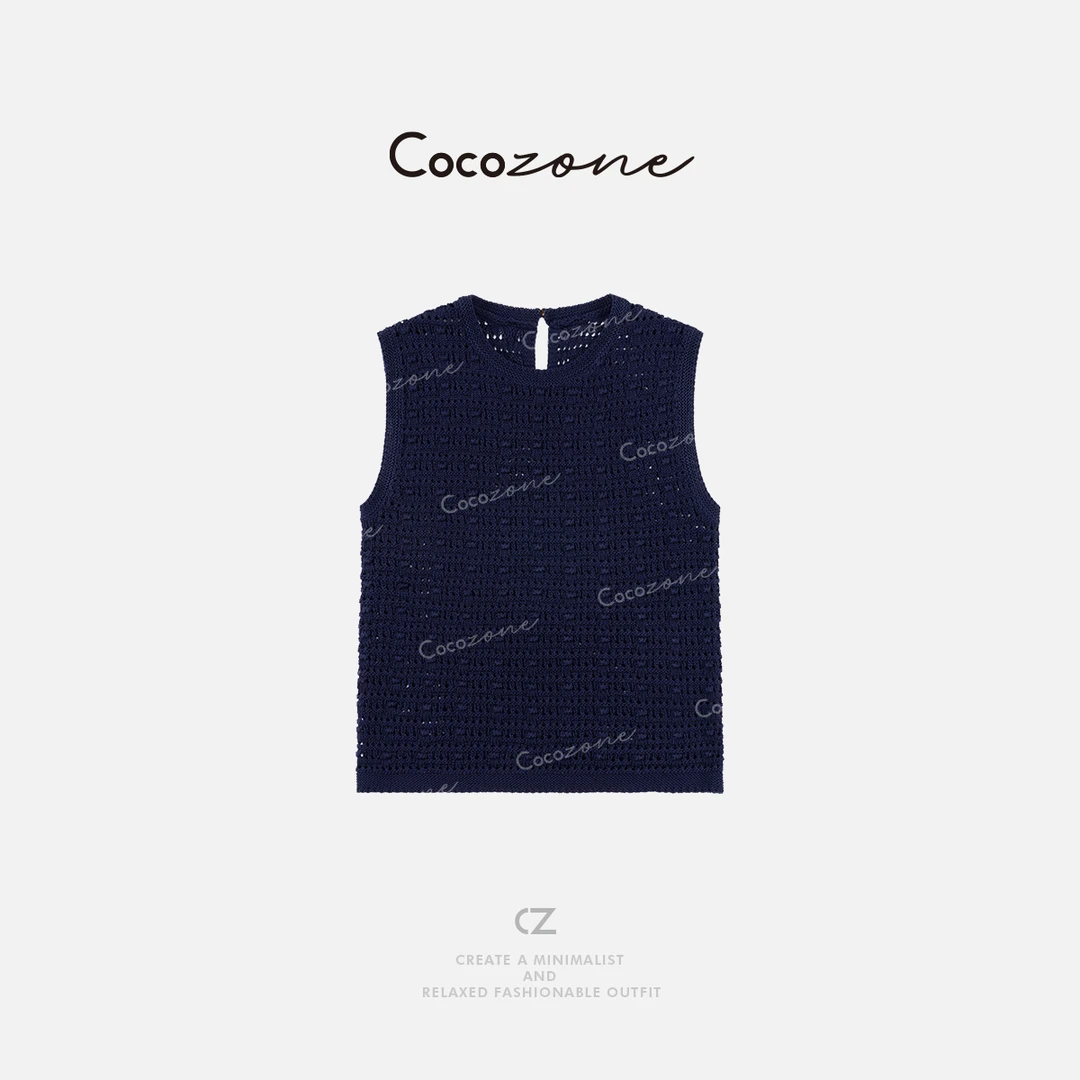 COCO ZONE 刘一一法式镂空圆领编织纯色毛织背心 CD1A0557