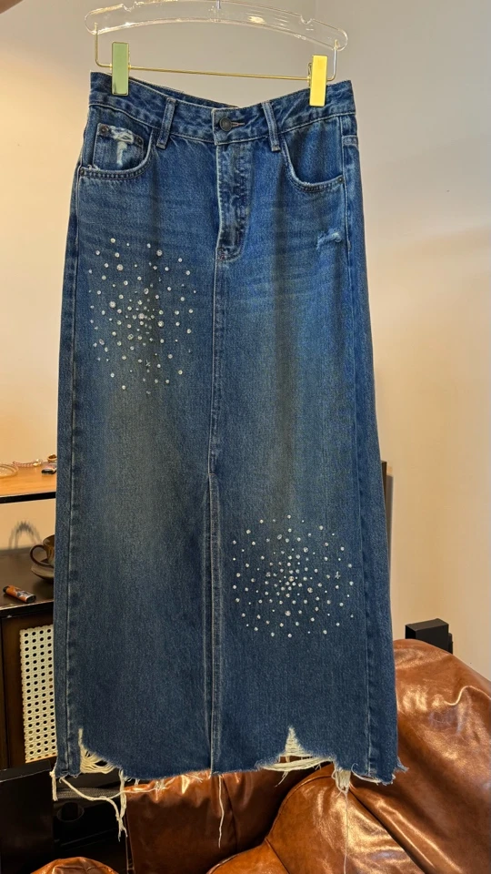 Remi 重工订钻高腰显瘦牛仔半身裙