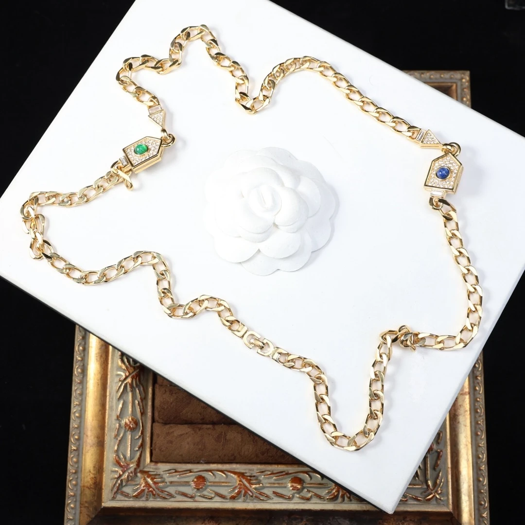 95新 DIOR/迪奥 柚礼中古/迪奥蓝绿古巴链项链xp