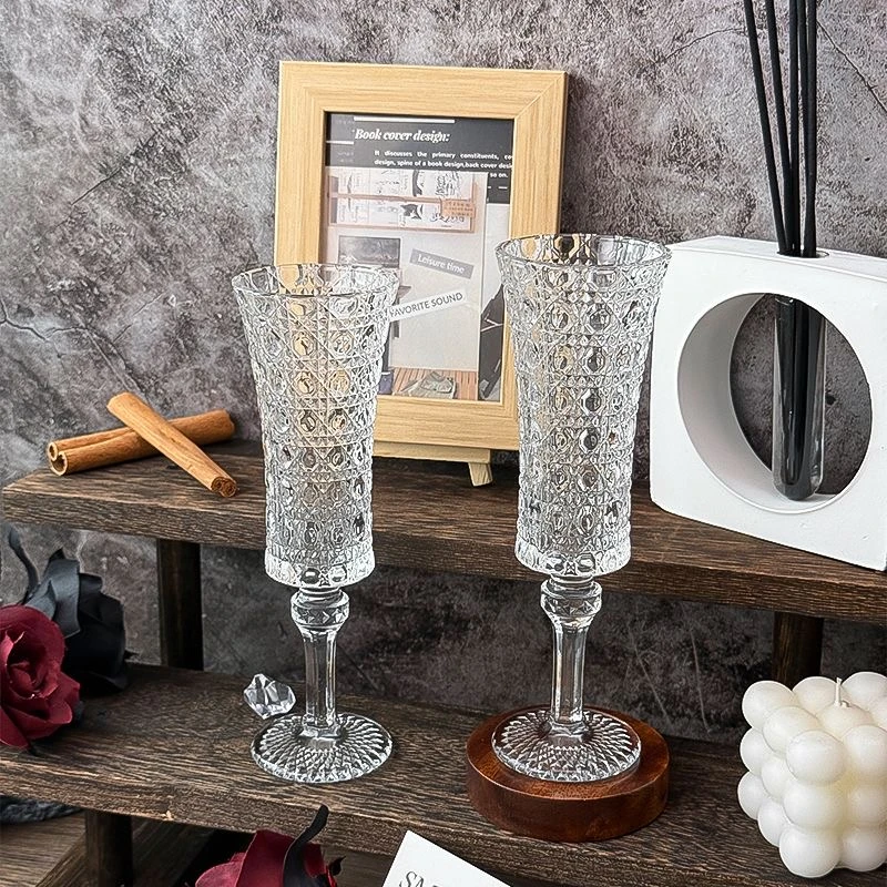 两只钻石浮雕玻璃香槟杯家用复古高颜值大容量洋酒杯果汁杯