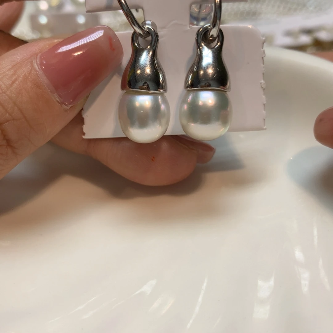 海水珍珠耳饰银S925镶嵌
