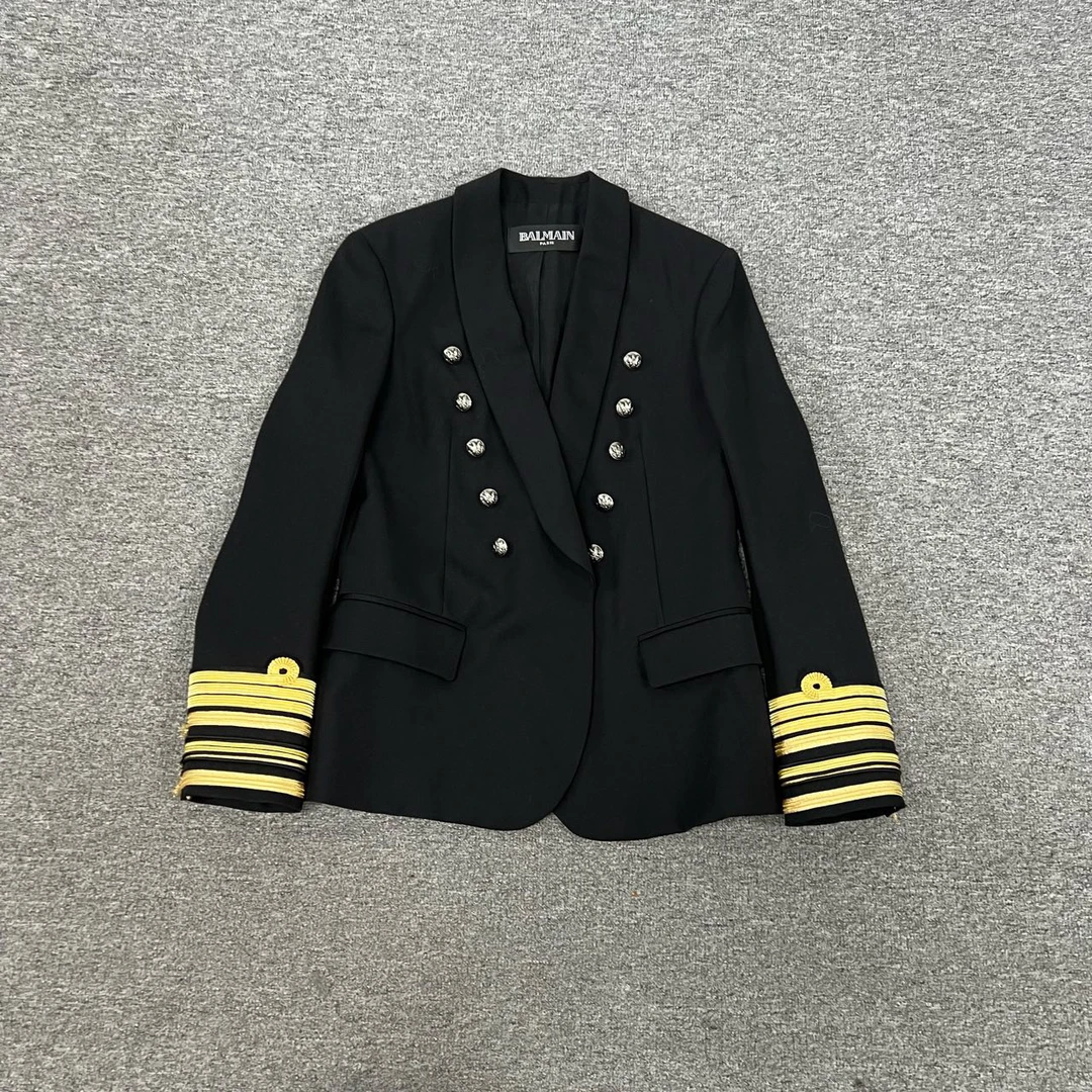 99新 BALMAIN/巴尔曼 秀款 金丝线 西装外套 黑色 36码