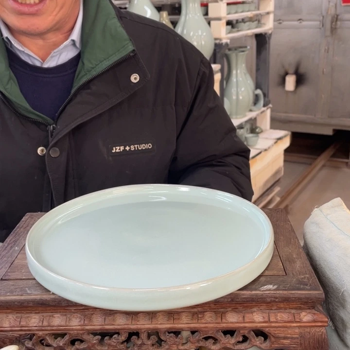 摆件天青釉圆茶盘