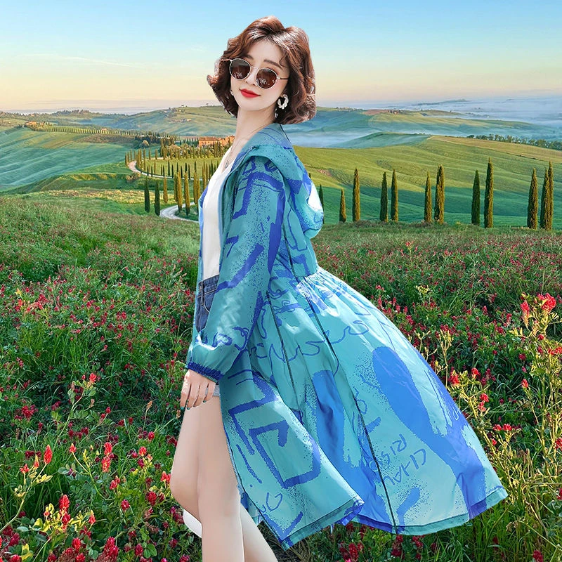 萱伊娜防晒衣女长款2025夏季新款薄款透气宽松旅游拍照防晒服外套