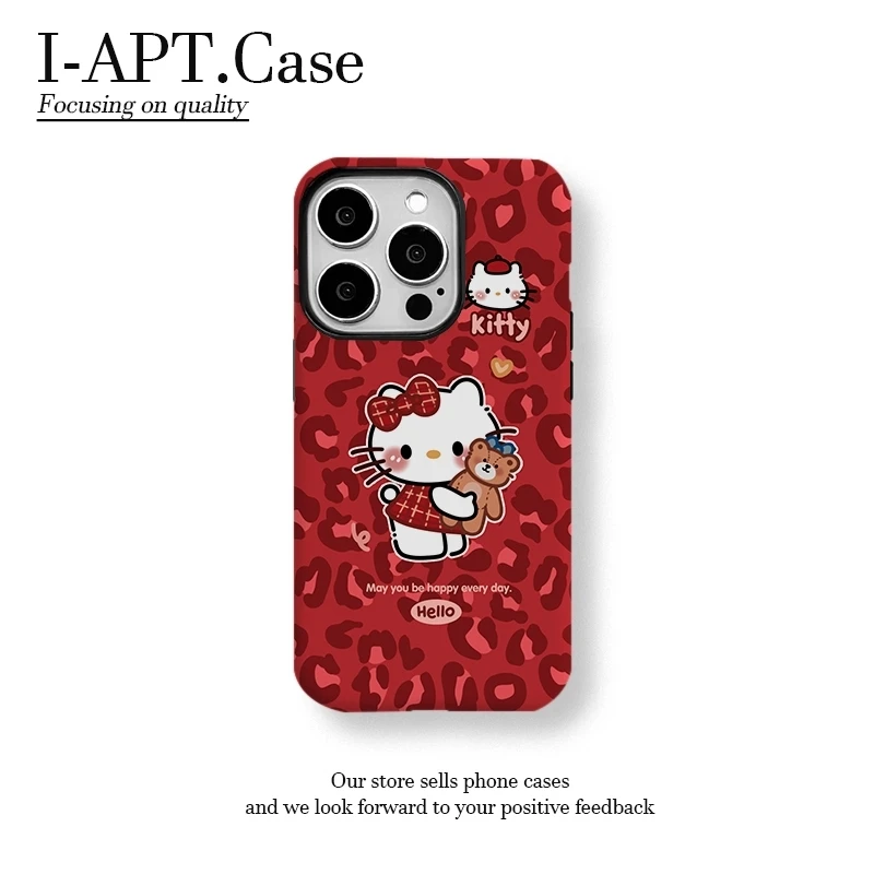 红豹纹抱熊KT菲林二合一适用于iPhone苹果华为oppo小米手机壳男女