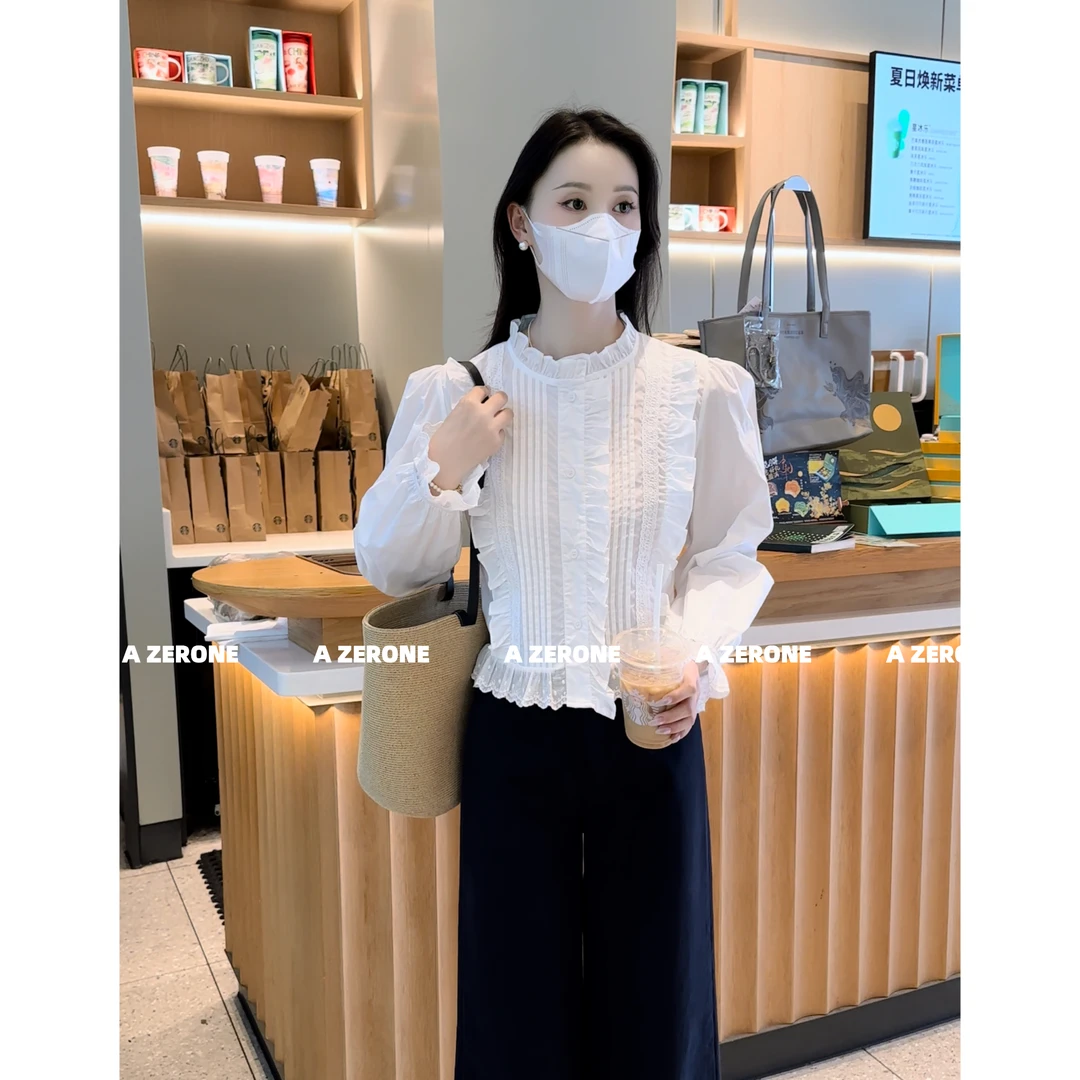 BK 2025秋季新款内搭设计感立领蕾丝衬衫小众显瘦气质上衣