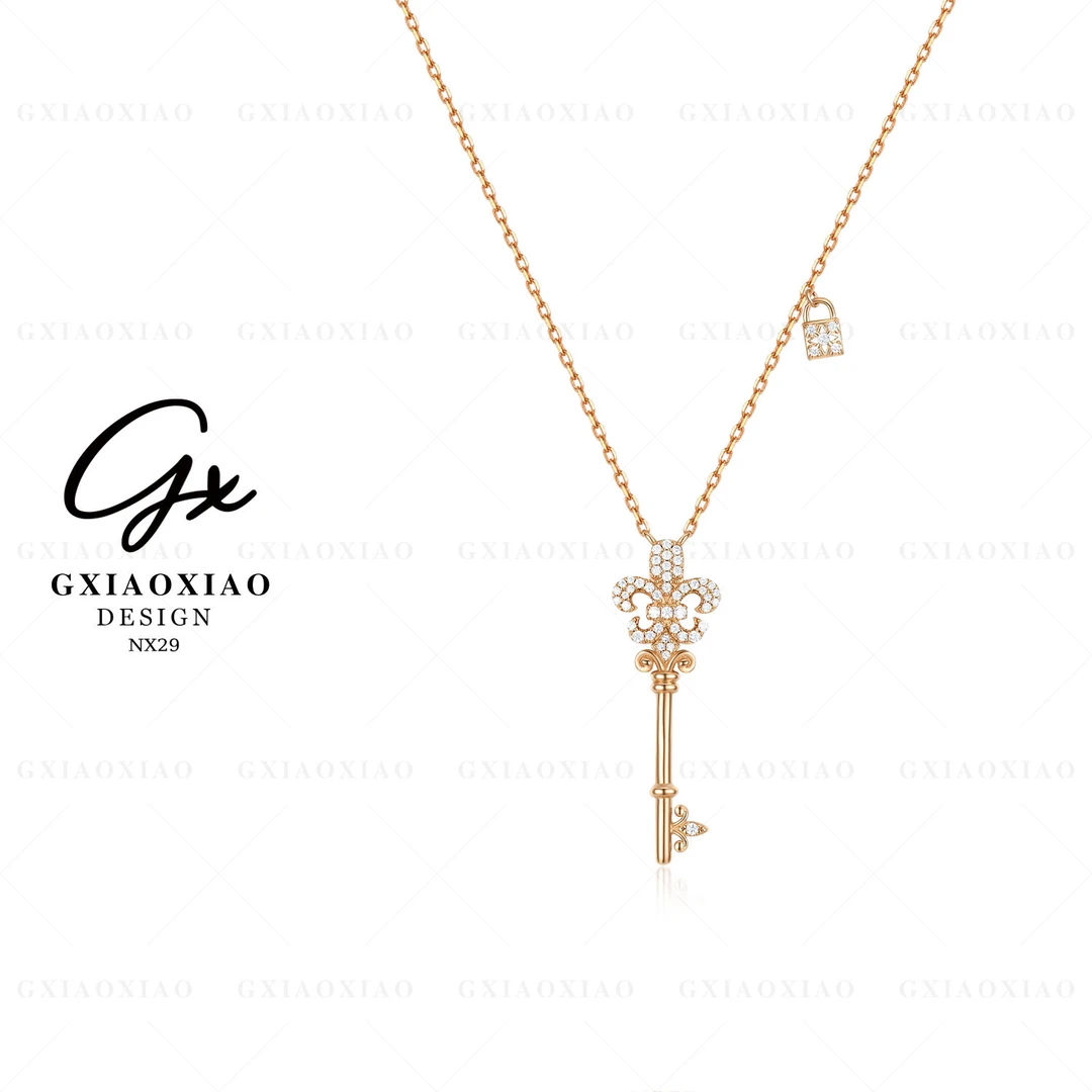 坠链均925银合成锆石 GXX 法式气质高级感十字花钥匙项链 NX29