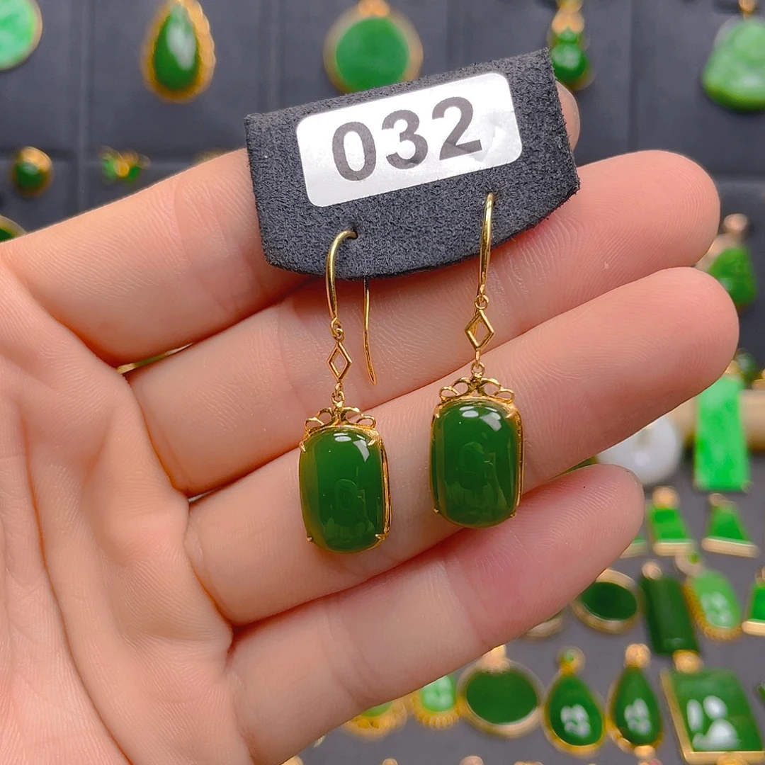 和田玉（碧玉）18K金镶嵌耳饰032