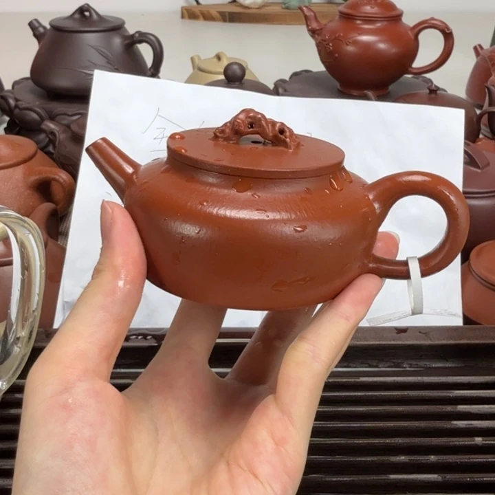 茶壶紫砂朱泥全手太湖石观山汉瓦