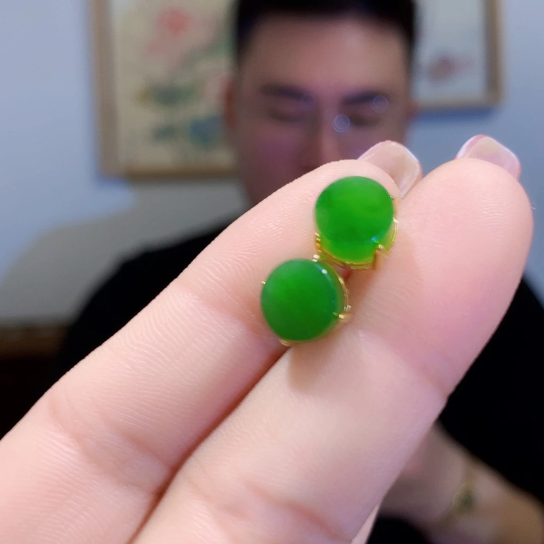 和田玉（碧玉）耳饰银S925镀金镶嵌