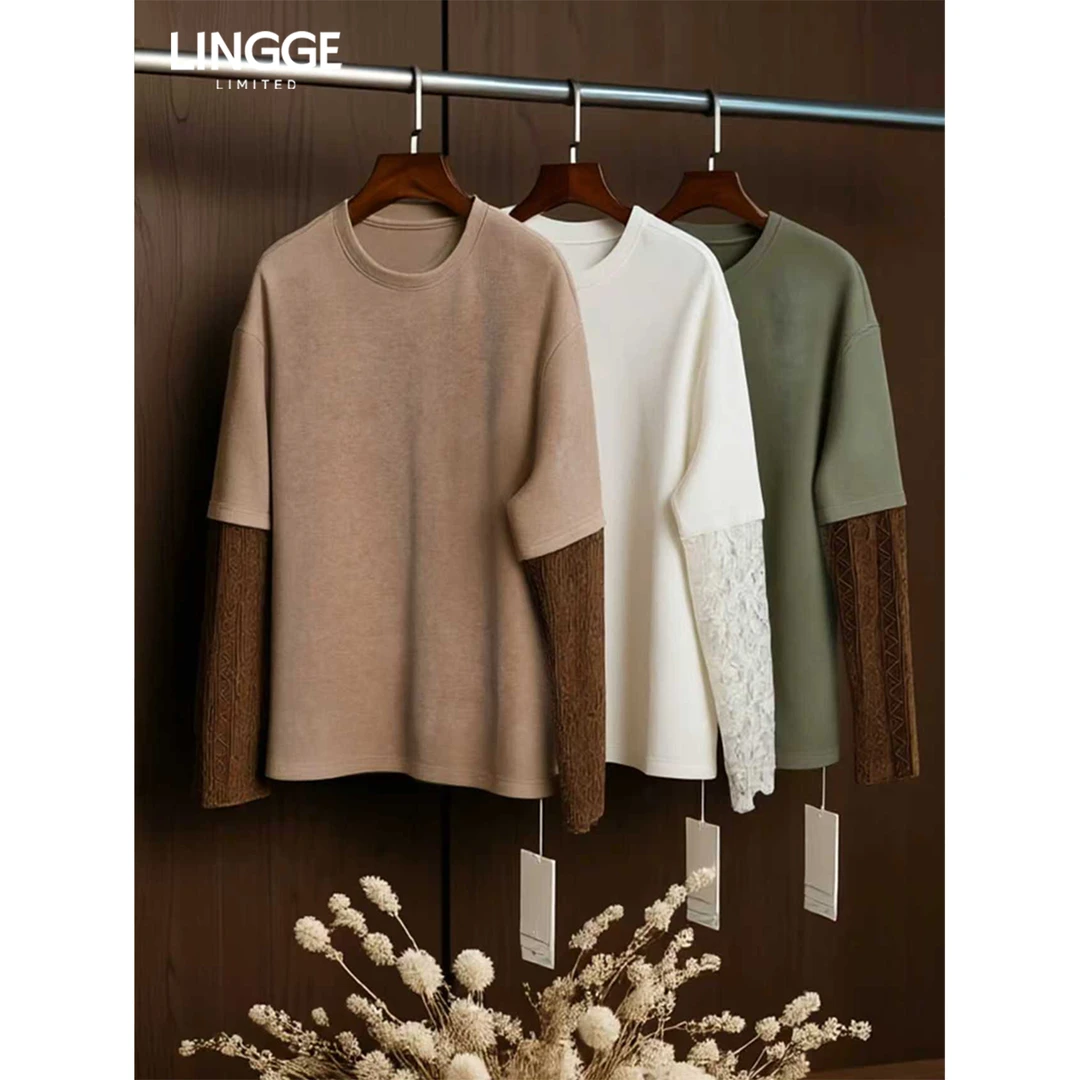 LINGGE ATELIER •  哑光质感多色拼接立裁圆领廓形假两件女士上衣
