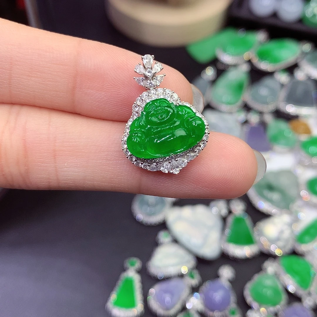 翡翠18K金镶嵌吊坠(不含链)